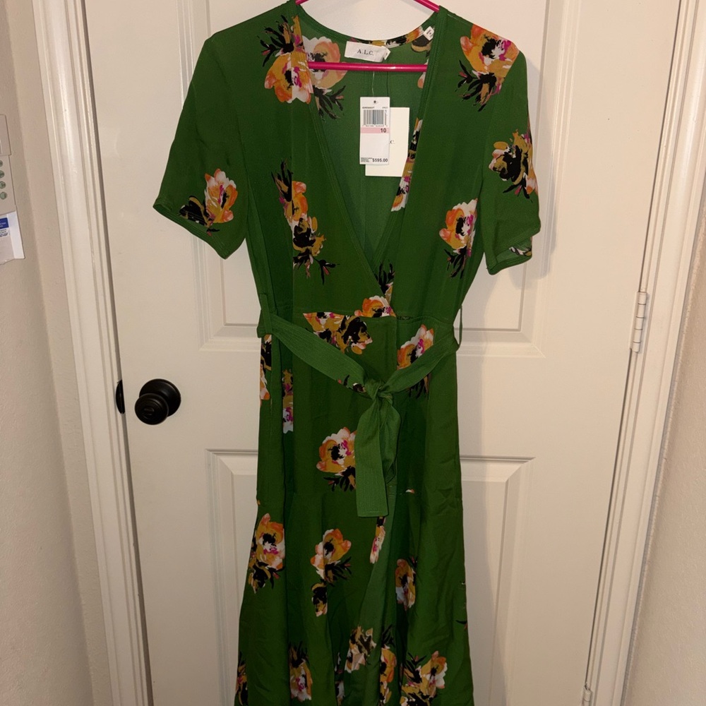 A.L.C. Green Floral Midi Dress